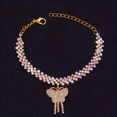 Butterfly Pendant Chain Bracelet Iced Out Rhinestone Charm Jewelry