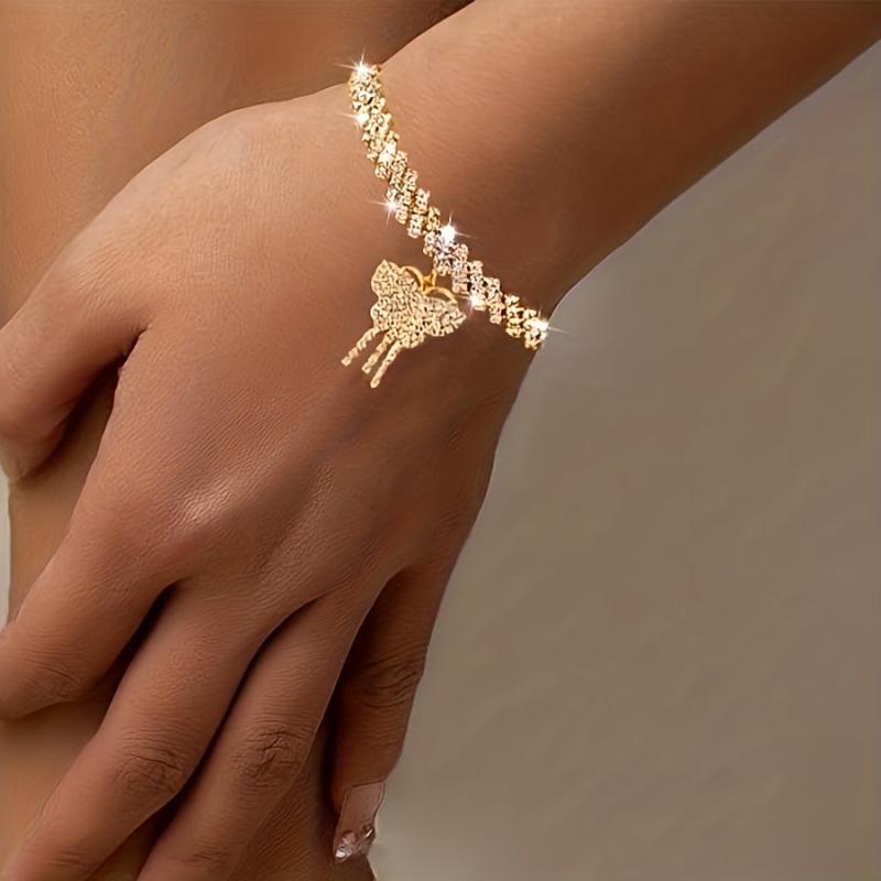 Butterfly Pendant Chain Bracelet Iced Out Rhinestone Charm Jewelry