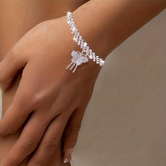 Butterfly Pendant Chain Bracelet Iced Out Rhinestone Charm Jewelry