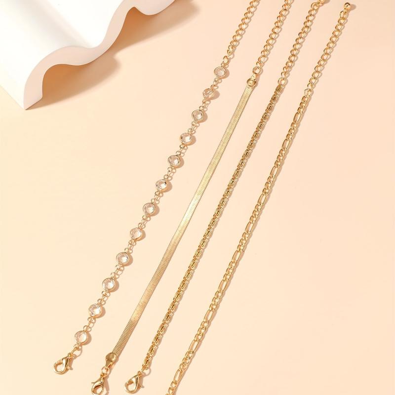 4pcs Crystal Chain Bracelet Set Stackable Hand Jewelry