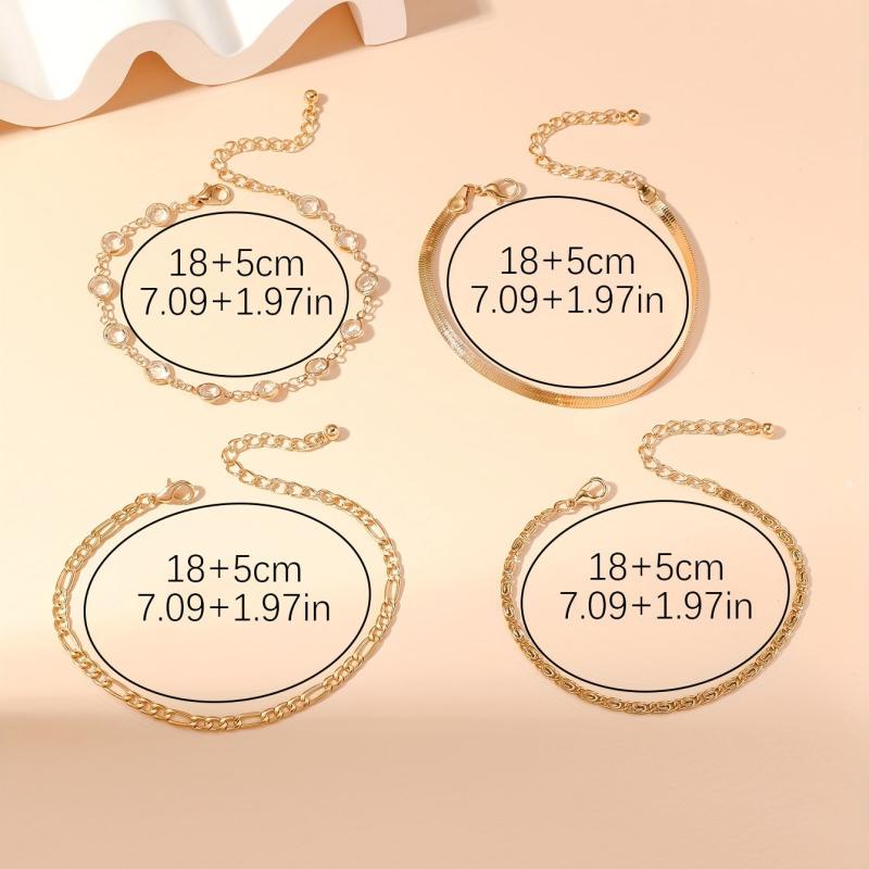 4pcs Crystal Chain Bracelet Set Stackable Hand Jewelry