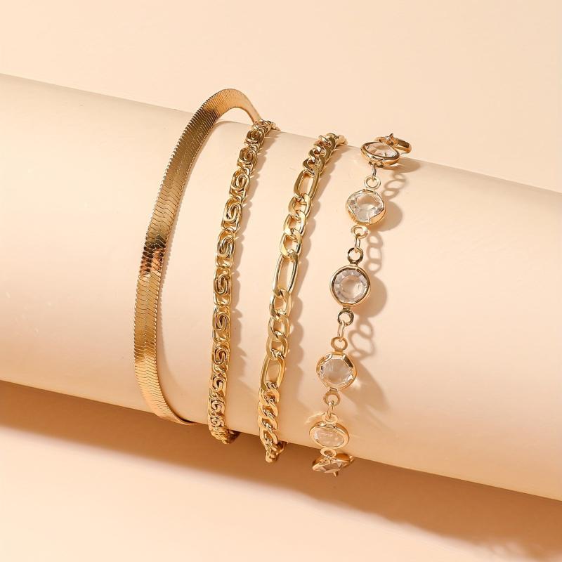 4pcs Crystal Chain Bracelet Set Stackable Hand Jewelry
