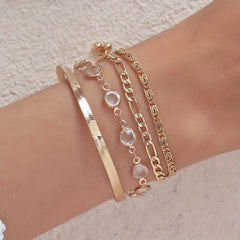 4pcs Crystal Chain Bracelet Set Stackable Hand Jewelry
