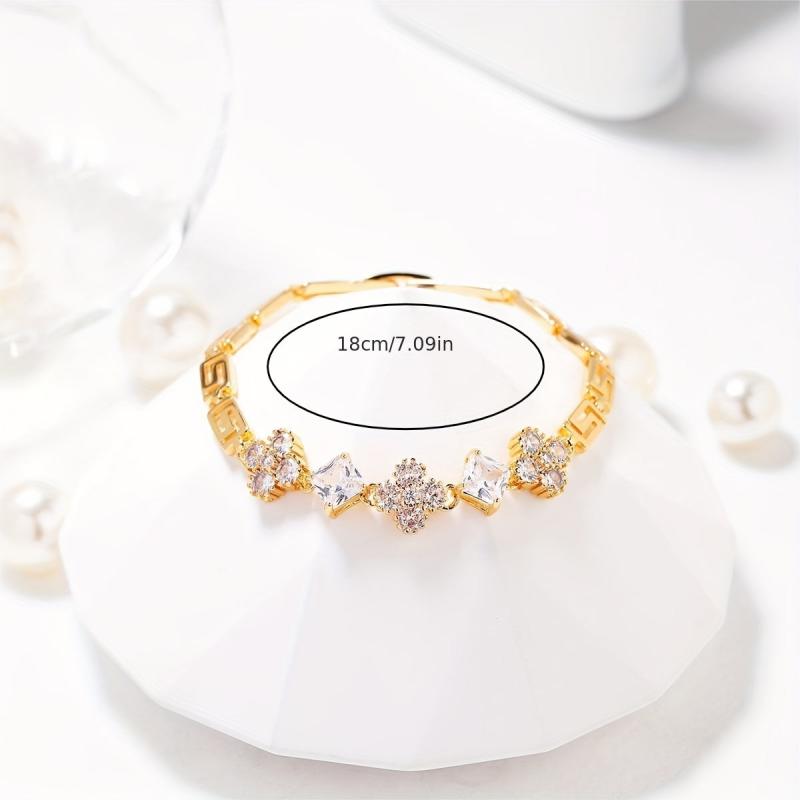 Zircon Lucky Clover Tennis Bracelet For Women Daily Wear