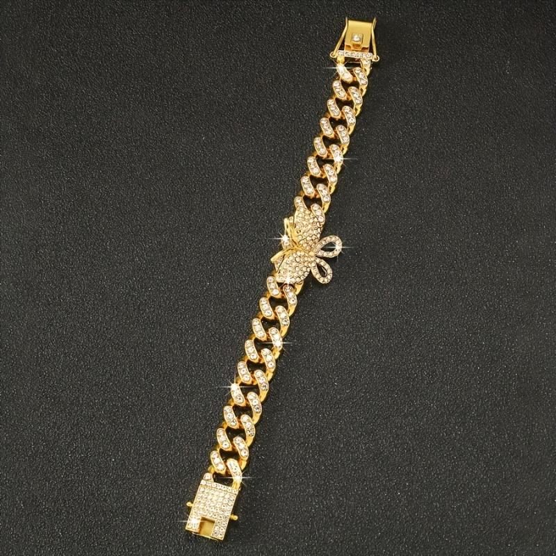 Hip Hop Butterfly Cuban Chain Bracelet Iced Out Rhinestone Hand Chain
