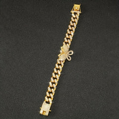 Hip Hop Butterfly Cuban Chain Bracelet Iced Out Rhinestone Hand Chain