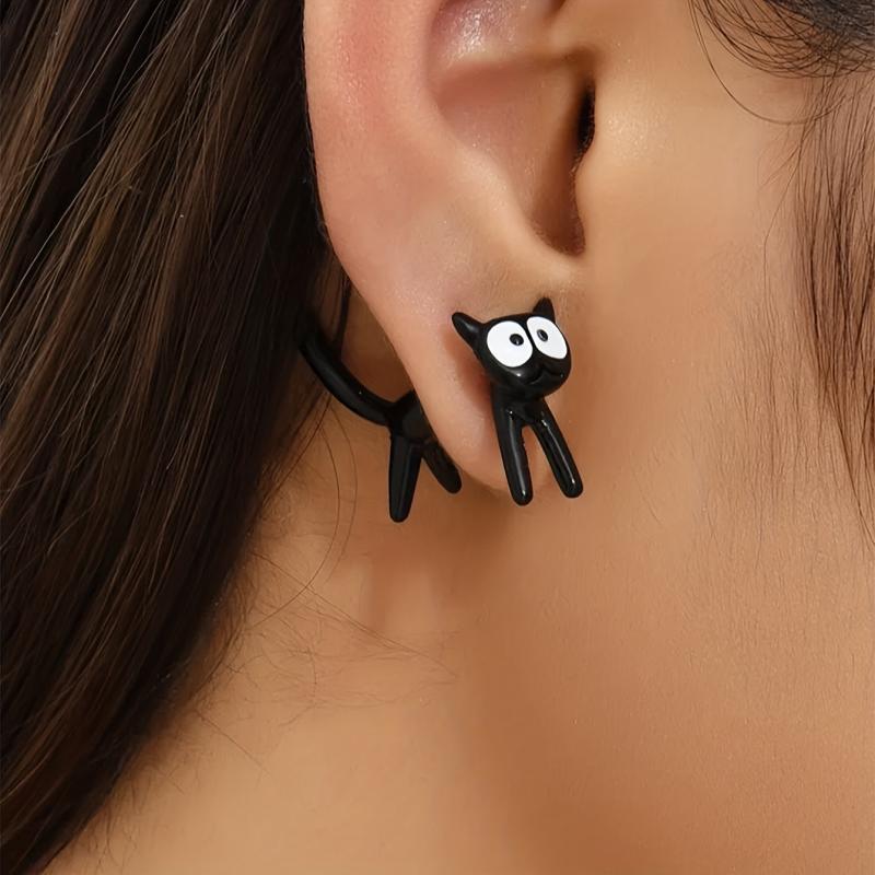 Cat Stud Earrings Ear Jacket Retro Style Jewelry