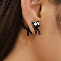 Cat Stud Earrings Ear Jacket Retro Style Jewelry