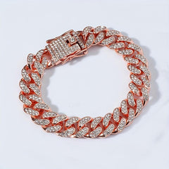 Iced Out Rhinestone Cuban Chain Bracelet Hip Hop Style Hand Jewelry