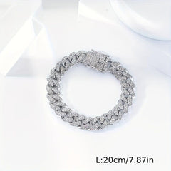 Iced Out Rhinestone Cuban Chain Bracelet Hip Hop Style Hand Jewelry