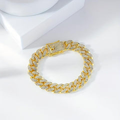 Iced Out Rhinestone Cuban Chain Bracelet Hip Hop Style Hand Jewelry