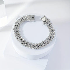 Iced Out Rhinestone Cuban Chain Bracelet Hip Hop Style Hand Jewelry
