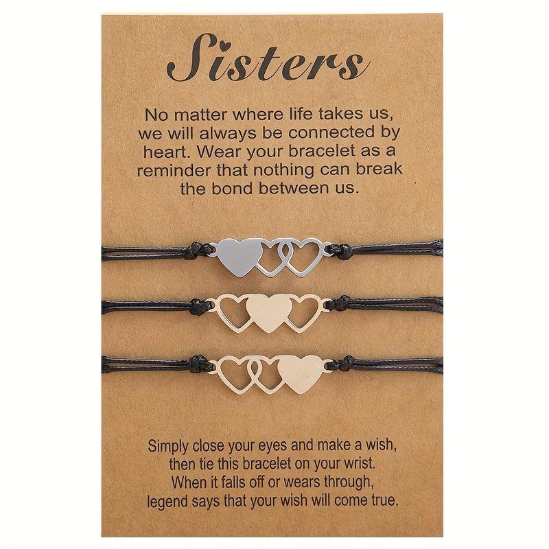 3 Pcs Heart String Bracelet Set for Women & Girls