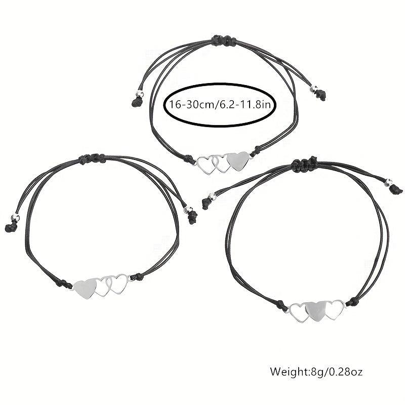 3 Pcs Heart String Bracelet Set for Women & Girls