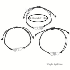 3 Pcs Heart String Bracelet Set for Women & Girls
