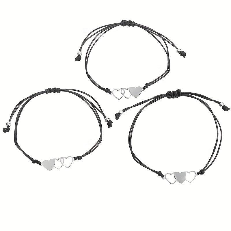 3 Pcs Heart String Bracelet Set for Women & Girls
