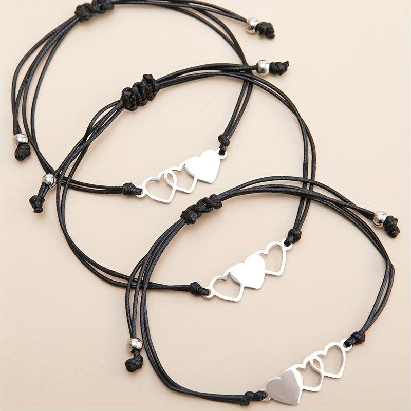 3 Pcs Heart String Bracelet Set for Women & Girls