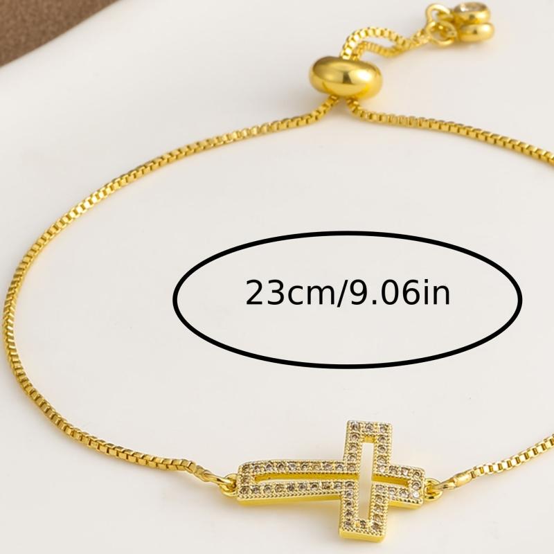Micro Paved Zircon Cross Chain Bracelet Adjustable Hand Chain