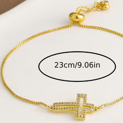 Micro Paved Zircon Cross Chain Bracelet Adjustable Hand Chain