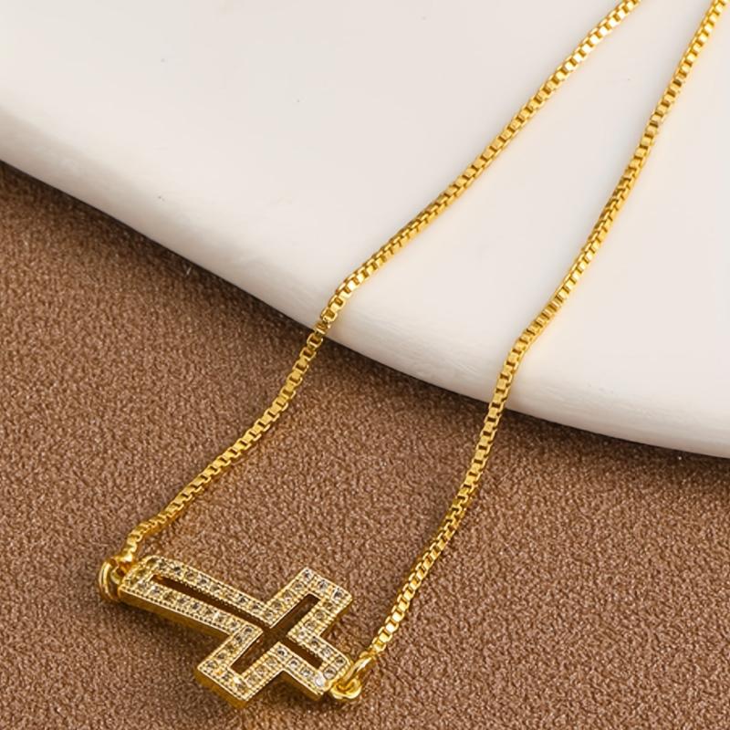 Micro Paved Zircon Cross Chain Bracelet Adjustable Hand Chain