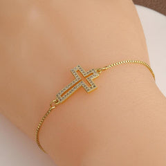 Micro Paved Zircon Cross Chain Bracelet Adjustable Hand Chain