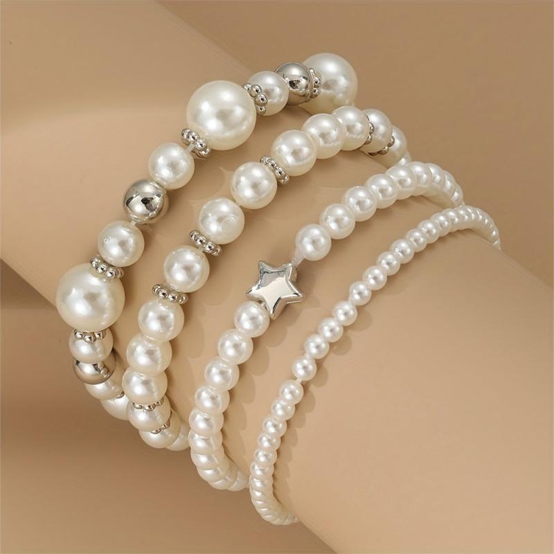 Baroque Style Faux Pearl Bracelet Set For Girls