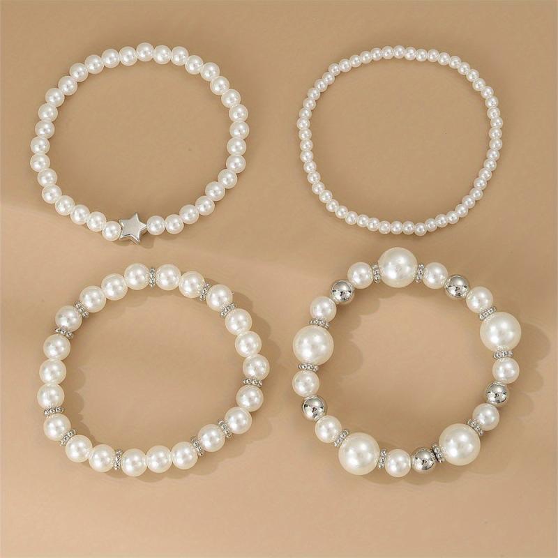 Baroque Style Faux Pearl Bracelet Set For Girls