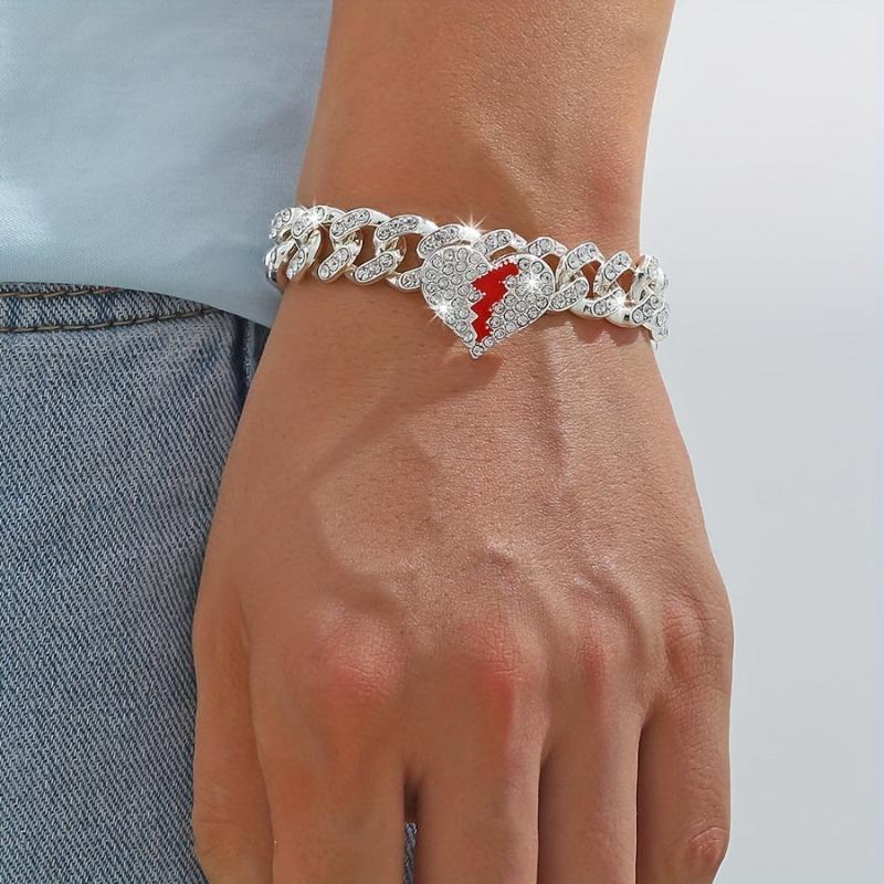 Rhinestone Cuban Chain Bracelet Hip Hop Style Hand Jewelry