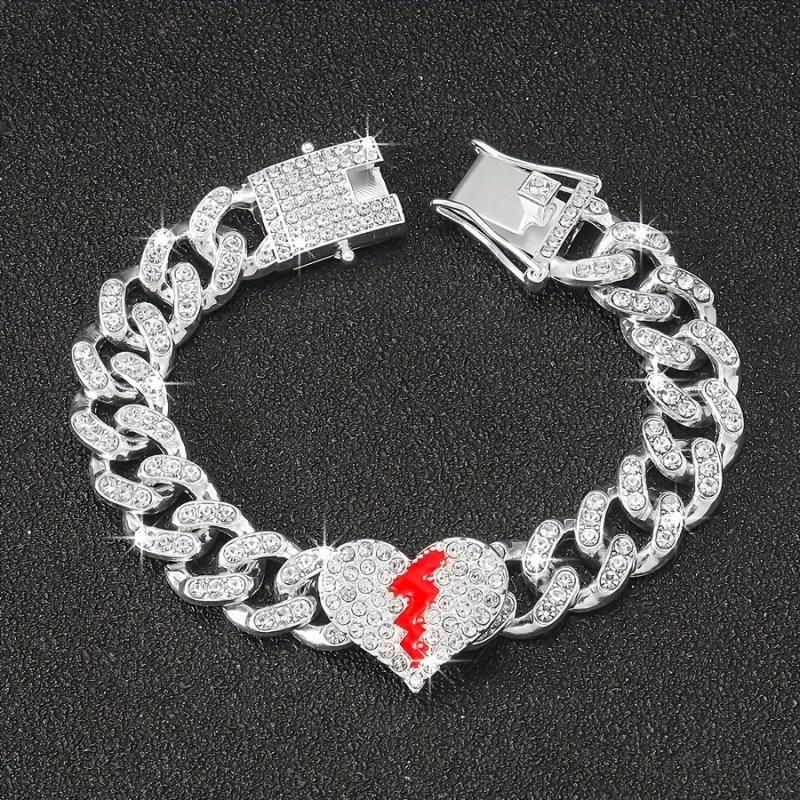Rhinestone Cuban Chain Bracelet Hip Hop Style Hand Jewelry