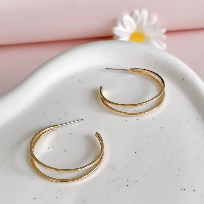 C Shape Double layer Golden Hoop Earrings Iron Jewelry Gift Women Girls