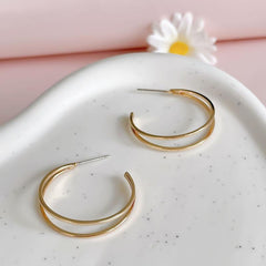 C Shape Double layer Golden Hoop Earrings Iron Jewelry Gift Women Girls