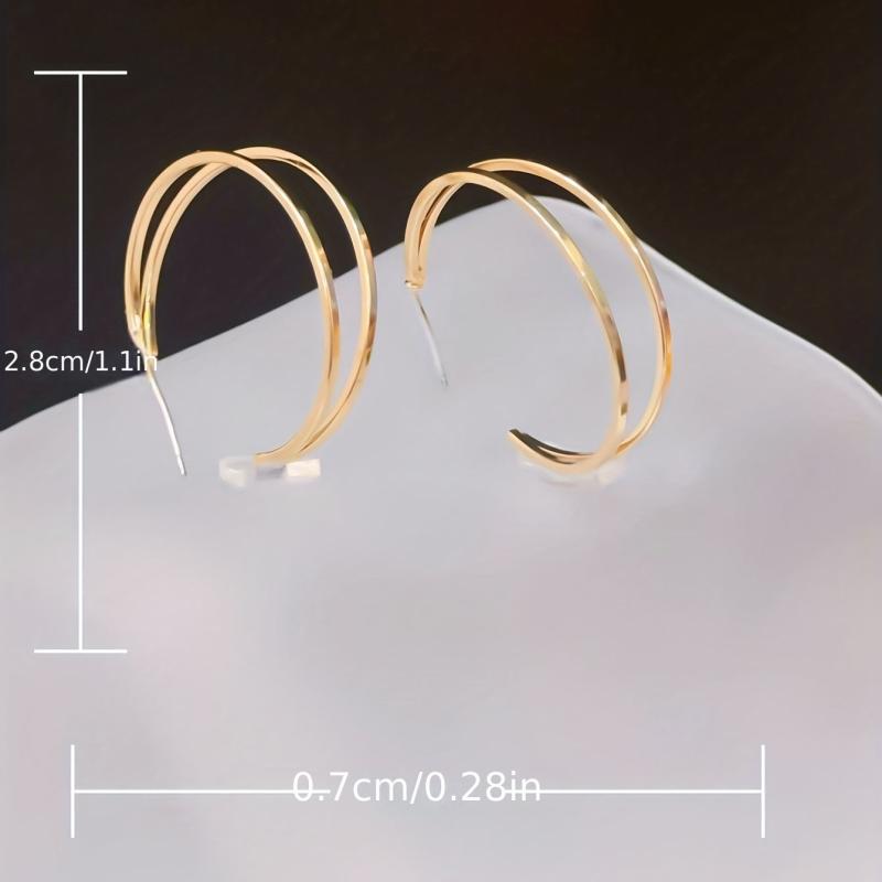 C Shape Double layer Golden Hoop Earrings Iron Jewelry Gift Women Girls