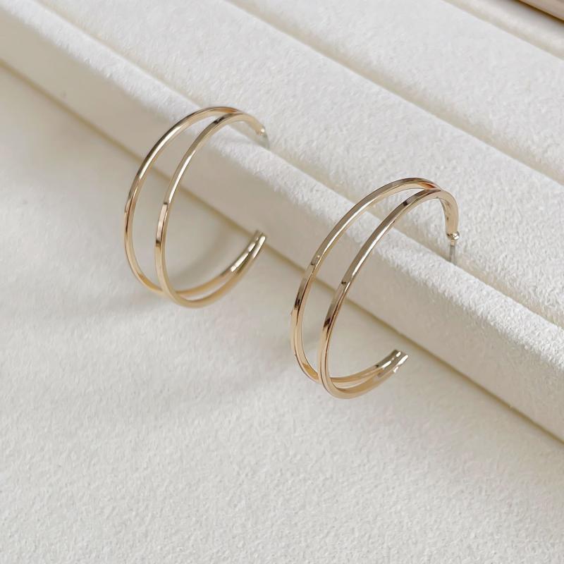 C Shape Double layer Golden Hoop Earrings Iron Jewelry Gift Women Girls