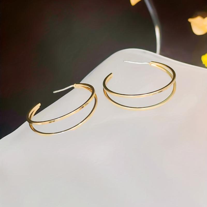 C Shape Double layer Golden Hoop Earrings Iron Jewelry Gift Women Girls