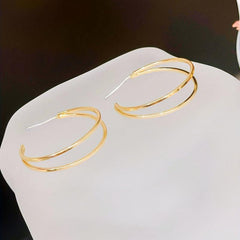 C Shape Double layer Golden Hoop Earrings Iron Jewelry Gift Women Girls