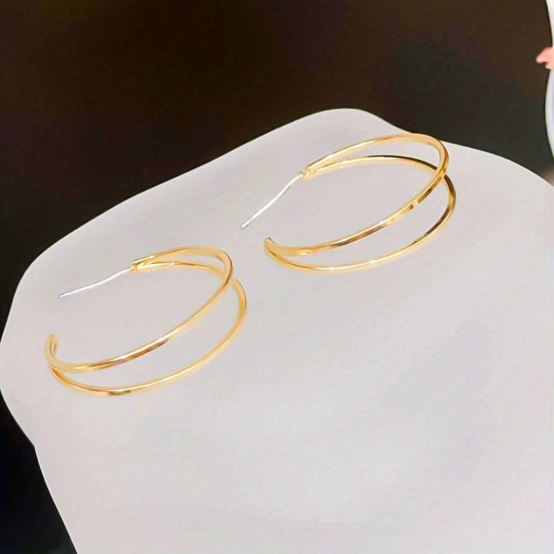 C Shape Double layer Golden Hoop Earrings Iron Jewelry Gift Women Girls