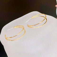 C Shape Double layer Golden Hoop Earrings Iron Jewelry Gift Women Girls