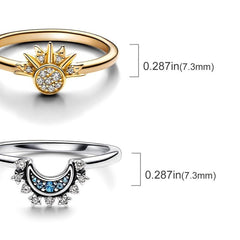 925 Silver Ring Moon & Sun Rhinestone Couple Jewelry for Her