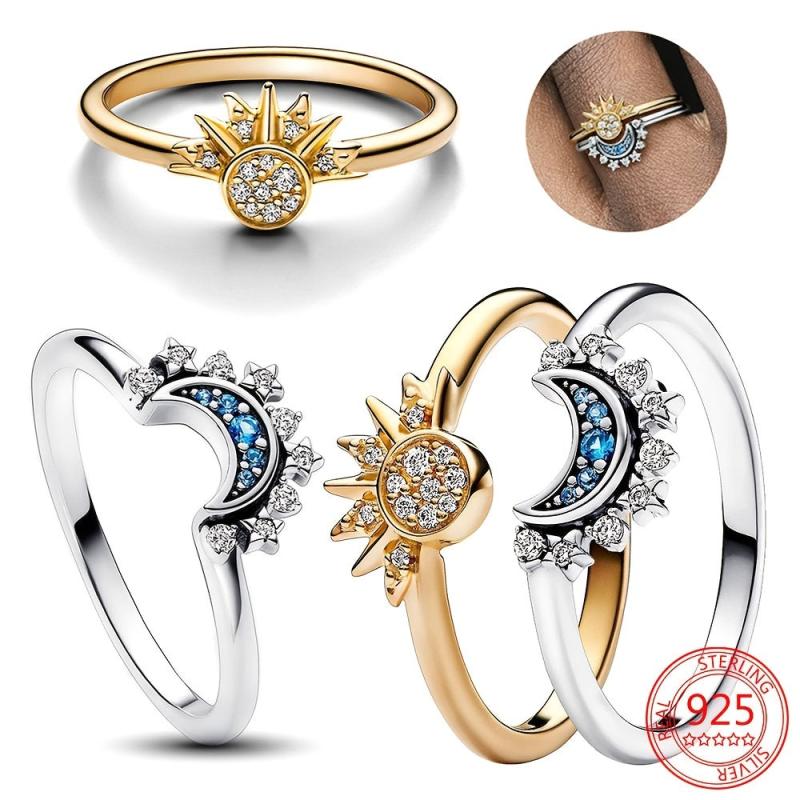 925 Silver Ring Moon & Sun Rhinestone Couple Jewelry for Her