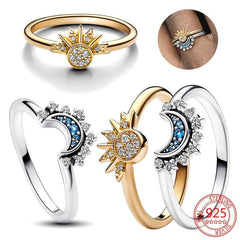 925 Silver Ring Moon & Sun Rhinestone Couple Jewelry for Her
