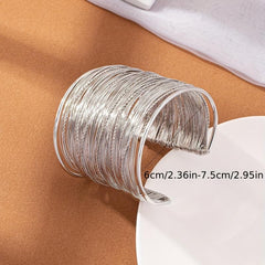 Ethnic Style Alloy Texture Twist Wrap Line Cuff Bangle