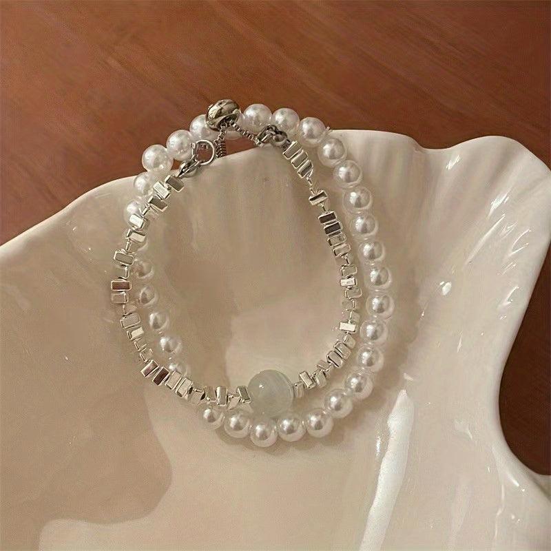Cat's Eye Stone Faux Pearl Bracelet Women's Niche Bracelet
