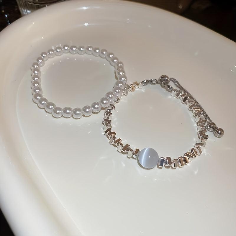 Cat's Eye Stone Faux Pearl Bracelet Women's Niche Bracelet