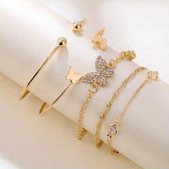 5pcs Butterfly Rhinestone Bracelet Bangle Set