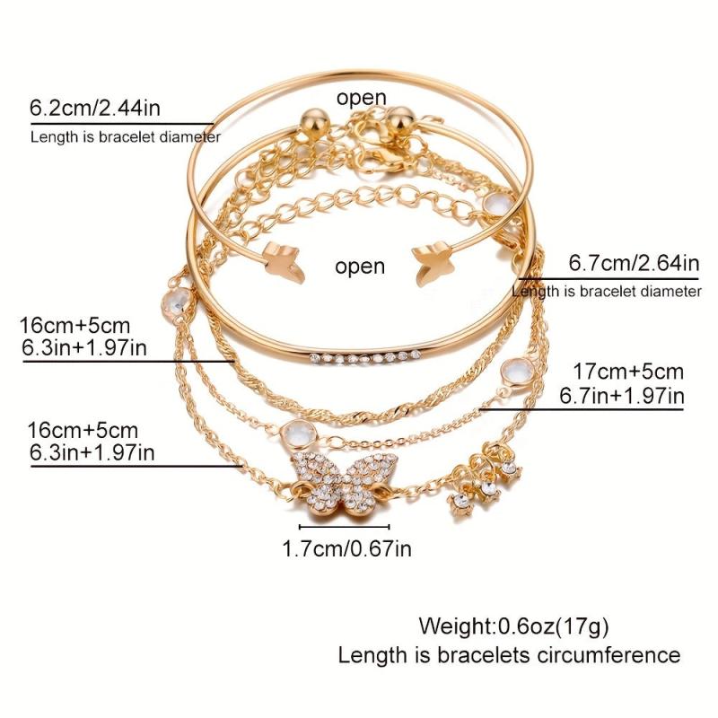 5pcs Butterfly Rhinestone Bracelet Bangle Set