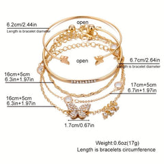 5pcs Butterfly Rhinestone Bracelet Bangle Set