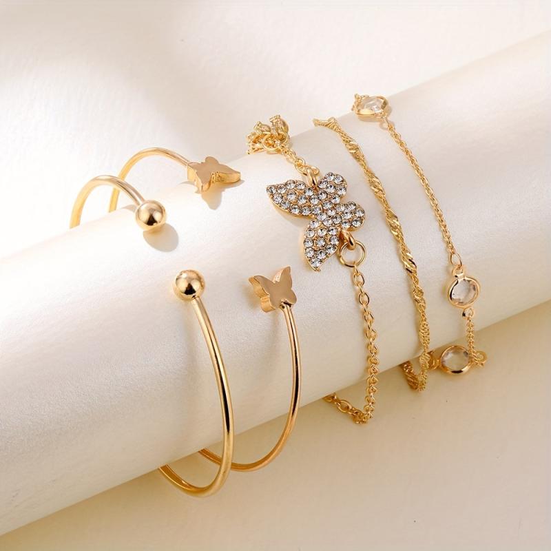 5pcs Butterfly Rhinestone Bracelet Bangle Set