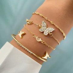 5pcs Butterfly Rhinestone Bracelet Bangle Set