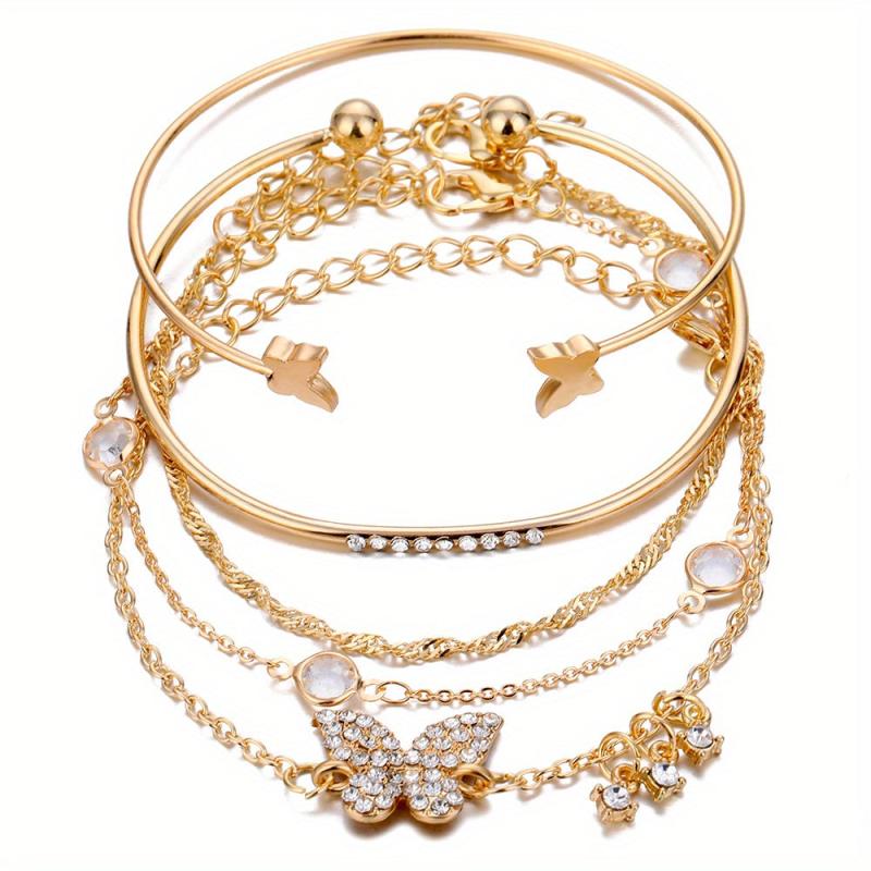 5pcs Butterfly Rhinestone Bracelet Bangle Set