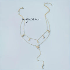 Stars & Moons Tassel Choker Pendant Necklace Three Layer Charm Statement